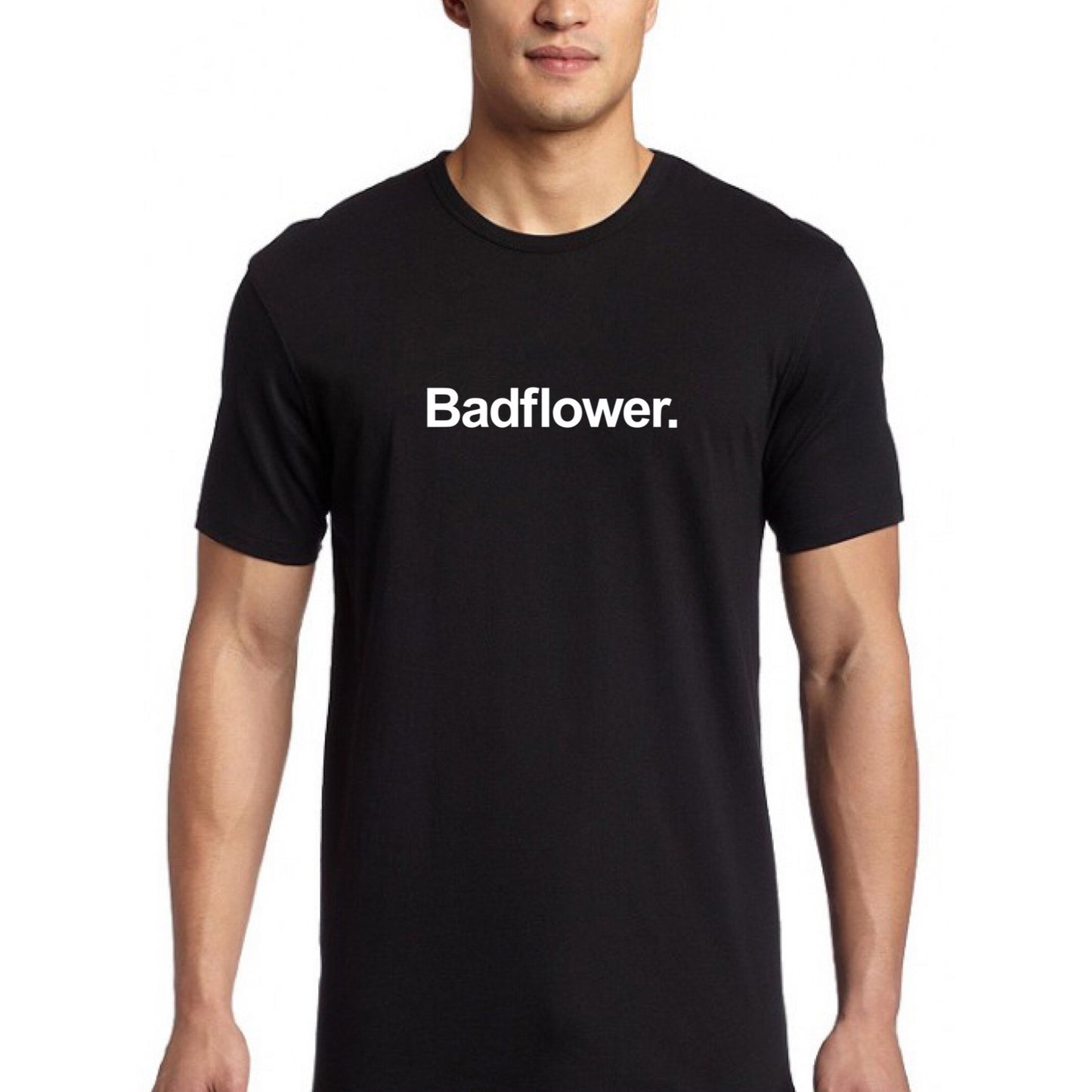Black t-shirt with Badflower written in san serif font